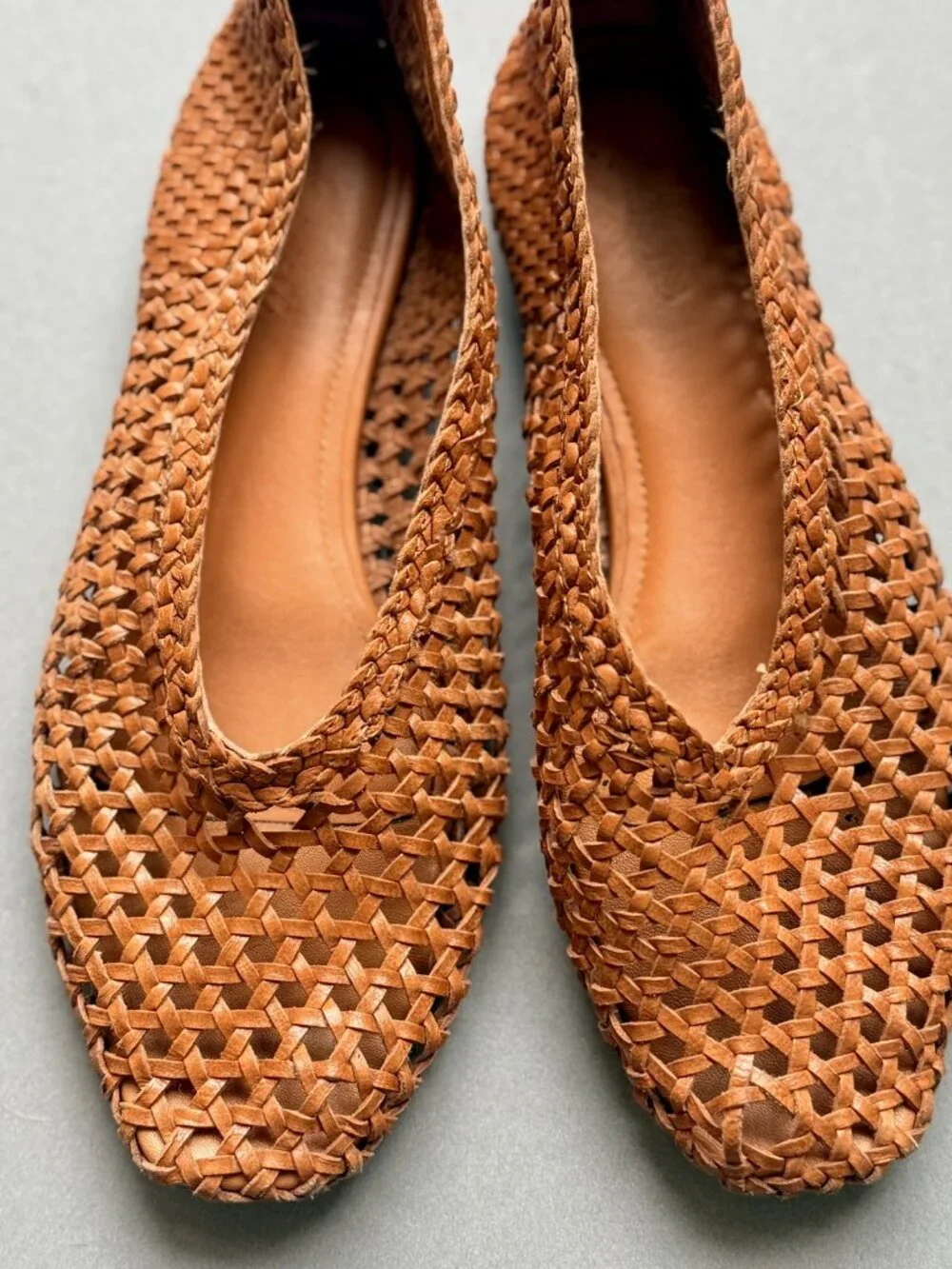 Madewell Tan Woven Leather Square Toe Ballet Flats Slip On Basketweave Size 6